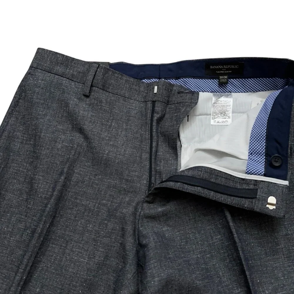 Banana Republic Pants Mens 31x30 Tailored Slim Fit Linen Cotton Gray NEW $110